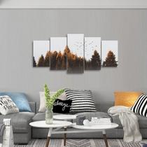 Quadro decorativo Topo de Árvores Pássaros Mosaico 5 Peças