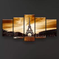 Quadro Decorativo Torre Eiffel Céu Escuro 5pc 129x61