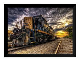 Quadro Decorativo Trem De Carga Vintage Paisagem Ferrovia