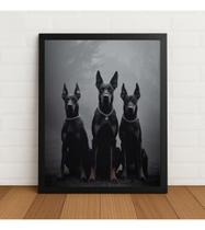 Quadro Decorativo Três Cães Dobermans 33x24cm Com Vidro Preto Quadro Decorativo Três Cães Dobermans 33x24cm Com Vidro Preto
