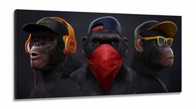 Quadro Decorativo Três Macacos em Tecido Canvas 130x60 cm Quadro Decorativo Três Macacos em Tecido Canvas 130x60 cm