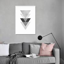 Quadro Decorativo Triangulo Escandinavo, Tons de Cinza Moldura Caixa, Branca