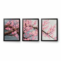 Quadro Decorativo Trio 40x60 Para Sala Cerejeira Rosa Flores Quadro Decorativo Trio 40x60 Para Sala Cerejeira Rosa Flores