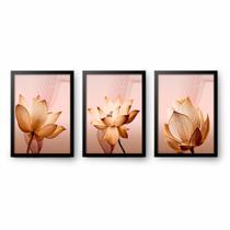 Quadro Decorativo Trio 40x60 Para Sala Flores Rose Premium
