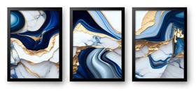Quadro Decorativo Trio Abstrato Mármore Azul e Dourado 60 x 40 Quadro Decorativo Trio Abstrato Mármore Azul e Dourado 60 x 40