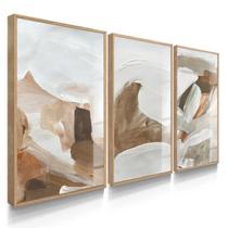 Quadro Decorativo Trio Arte Moderna Marrom Boho Sala Grande 70x50 com Vidro Quadro Decorativo Trio Arte Moderna Marrom Boho Sala Grande 70x50 com Vidro