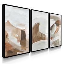 Quadro Decorativo Trio Arte Moderna Marrom Boho Sala Grande 70x50 com Vidro