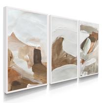 Quadro Decorativo Trio Arte Pincel Abstrato Marrom Sala Luxo 70x50 com Moldura Quadro Decorativo Trio Arte Pincel Abstrato Marrom Sala Luxo 70x50 com Moldura