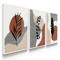 Quadro Decorativo Trio Boho Flor Decoração Sala Vermelho Escuro 70x50 com Vidro