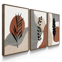 Quadro Decorativo Trio Boho Flor Decoração Sala Vermelho Escuro 70x50 com Vidro