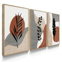 Quadro Decorativo Trio Boho Flores Escuras Decoração para Sala 55x40 com Moldura e Vidro Quadro Decorativo Trio Boho Flores Escuras Decoração para Sala 55x40 com Moldura e Vidro