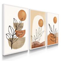 Quadro Decorativo Trio Boho Flores Para Sala Arte Abstrato Flore 70x50 com Vidro Quadro Decorativo Trio Boho Flores Para Sala Arte Abstrato Flore 70x50 com Vidro
