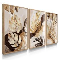 Quadro Decorativo Trio Botânico Arte Floral Ouro Flores Sala Kit com Vidro Quadro Decorativo Trio Botânico Arte Floral Ouro Flores Sala Kit com Vidro