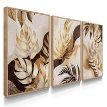 Quadro Decorativo Trio Botânico Ouro Floral Sala Luxo Moderna Kit 70x50 com Moldura Quadro Decorativo Trio Botânico Ouro Floral Sala Luxo Moderna Kit 70x50 com Moldura