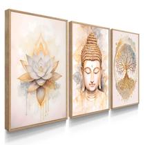 Quadro Decorativo Trio Buda Flor de Lotus e Arvore Kit Decoração Sala 70x50 com Moldura Quadro Decorativo Trio Buda Flor de Lotus e Arvore Kit Decoração Sala 70x50 com Moldura