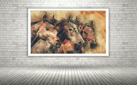 Quadro Decorativo Trio Cavalos Abstrato - 70X50Cm