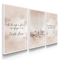 Quadro Decorativo Trio Cristo Jesus Decoração Religiosa Sala Quarto 55x40 com Vidro