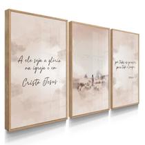Quadro Decorativo Trio Cristo Jesus Decoração Religiosa Sala Quarto 55x40 com Vidro