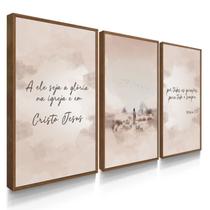 Quadro Decorativo Trio Cristo Jesus Religioso Deus Kit Sala70x50 com Moldura