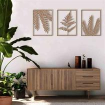 Quadro Decorativo Trio de Folhas Vazadas MDF 3mm