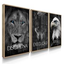 Quadro Decorativo Trio Disciplina Decoração empresa Sala 70x50 com Moldura e Vidro