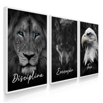 Quadro Decorativo Trio Disciplina Escritório Sala Letras Cursivo Kit 70x50 com Moldura