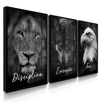 Quadro Decorativo Trio Disciplina Escritório Sala Letras Cursivo Kit 70x50 com Moldura