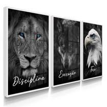 Quadro Decorativo Trio Disciplina Leão Empresa Letra Cursivo 70x50 com Vidro Quadro Decorativo Trio Disciplina Leão Empresa Letra Cursivo 70x50 com Vidro
