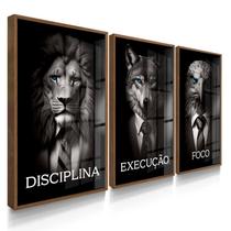 Quadro Decorativo Trio Disciplina Leão Terno Execução Foco 70x50 com Vidro