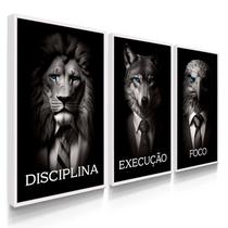 Quadro Decorativo Trio Disciplina Terno Leão Executivo Escritório Sala 70x50 com Moldura