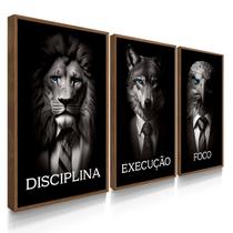 Quadro Decorativo Trio Disciplina Terno Leão Executivo Escritório Sala 70x50 com Moldura Quadro Decorativo Trio Disciplina Terno Leão Executivo Escritório Sala 70x50 com Moldura