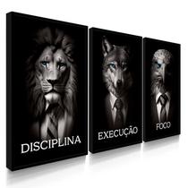 Quadro Decorativo Trio Disciplina Terno Leão Executivo Escritório Sala 70x50 com Moldura