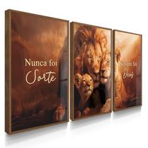 Quadro Decorativo Trio Família Leão Sorte Deus Fé Sala 70x50 Kit com Vidro Quadro Decorativo Trio Família Leão Sorte Deus Fé Sala 70x50 Kit com Vidro