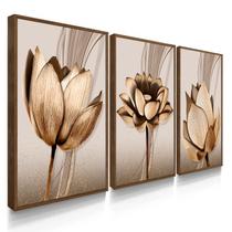 Quadro Decorativo Trio Flor Cobre Flores Bege Sala 70x50 com Moldura Quadro Decorativo Trio Flor Cobre Flores Bege Sala 70x50 com Moldura