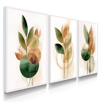 Quadro Decorativo Trio Flor Flores Verdes Folhas para Sala 70x50 com Vidro Quadro Decorativo Trio Flor Flores Verdes Folhas para Sala 70x50 com Vidro