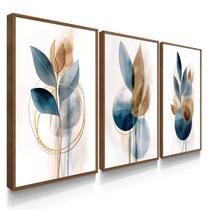 Quadro Decorativo Trio Flor Ink Azul Floral Sala de Jantar Escritório Kit 70x50 com Vidro Quadro Decorativo Trio Flor Ink Azul Floral Sala de Jantar Escritório Kit 70x50 com Vidro