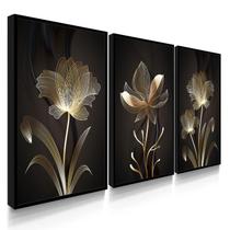 Quadro Decorativo Trio Flor Marrom Abstrato Escuro Luxo Sala 70x50 com Moldura Quadro Decorativo Trio Flor Marrom Abstrato Escuro Luxo Sala 70x50 com Moldura