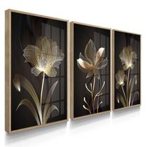 Quadro Decorativo Trio Flor Marrom Flores Abstrato Linda para Sala 55x40 com Vidro Quadro Decorativo Trio Flor Marrom Flores Abstrato Linda para Sala 55x40 com Vidro