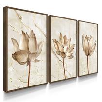 Quadro Decorativo Trio Flor Quartzo Moderno Kit Para Sala 55x40 com Moldura e Vidro Quadro Decorativo Trio Flor Quartzo Moderno Kit Para Sala 55x40 com Moldura e Vidro