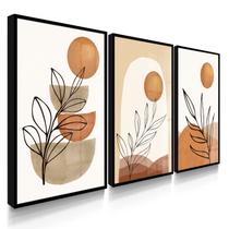 Quadro Decorativo Trio Flores Boho Laranja Abstrato Sala Quarto 55x40 com Vidro