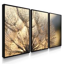 Quadro Decorativo Trio Flores Lindas Sala Flor Dandelion 70x50 com Moldura