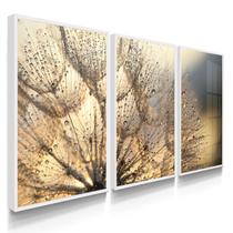 Quadro Decorativo Trio Flores Sala Presente Kit Dandelion com Vidro
