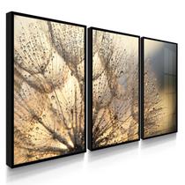 Quadro Decorativo Trio Flores Sala Presente Kit Dandelion com Vidro