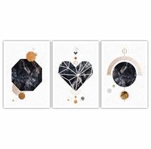 Quadro Decorativo Trio Geométrico Coração 60x40 Sala Quarto