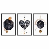 Quadro Decorativo Trio Geométrico Coração 60x40 Sala Quarto Quadro Decorativo Trio Geométrico Coração 60x40 Sala Quarto