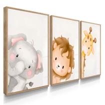 Quadro Decorativo Trio Infantil Elefante Leão Decoração Quarto Filho 70x50 com Vidro Quadro Decorativo Trio Infantil Elefante Leão Decoração Quarto Filho 70x50 com Vidro