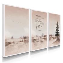 Quadro Decorativo Trio Jesus Pastor Deus Cristo Bíblia Salmos 23 Kit com Moldura