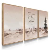 Quadro Decorativo Trio Jesus Pastor Deus Cristo Bíblia Salmos 23 Kit com Moldura