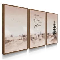Quadro Decorativo Trio Jesus Pastor Deus Cristo Bíblia Salmos 23 Kit com Moldura