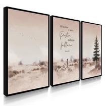 Quadro Decorativo Trio Jesus Pastor Deus Cristo Bíblia Salmos 23 Kit com Moldura